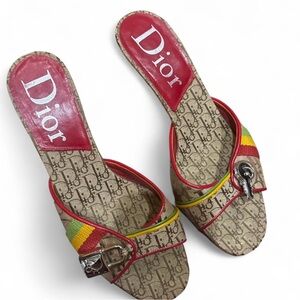 Christian Dior Rasta Monogram Kitten Heel Slides Y2K Size 36